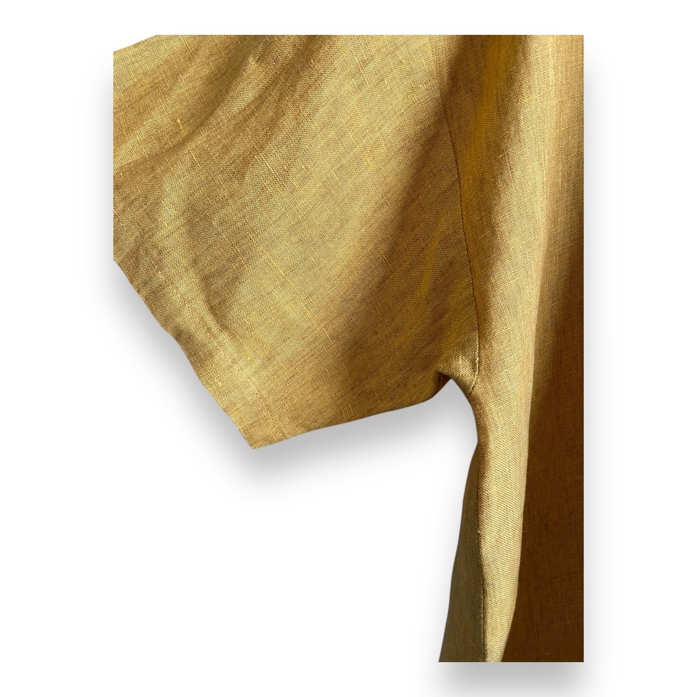 Eileen Fisher Mustard Yellow 100% Organic Linen Boxy Short Sleeve Top XL - Picture 3 of 6
